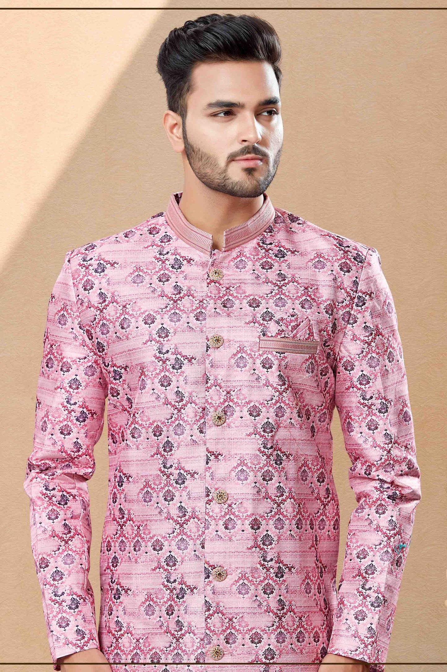 Pink Colour Dhoti Sherwani In Jacquard Fabric SH1040386 A