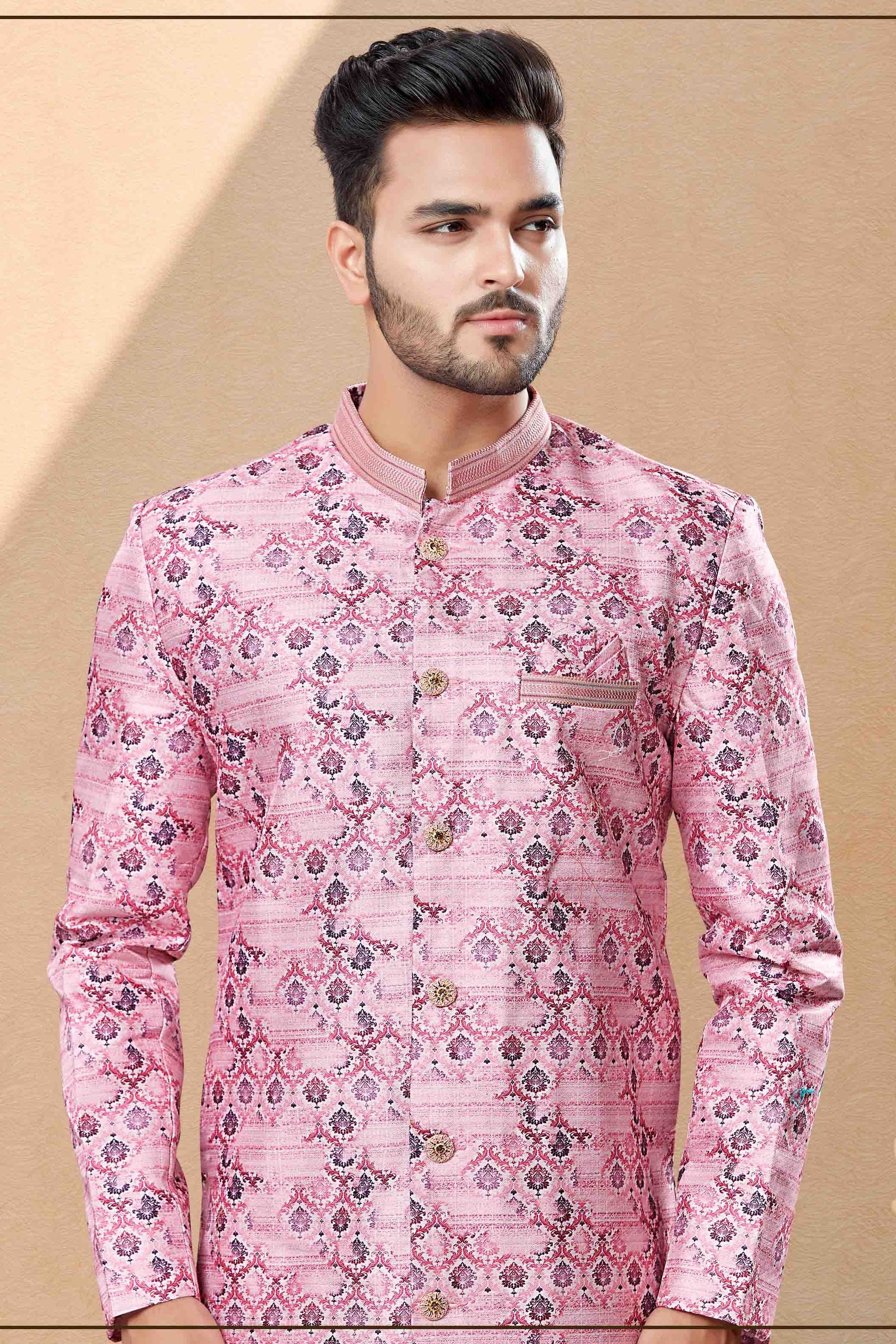Pink Colour Dhoti Sherwani In Jacquard Fabric SH1040386 A