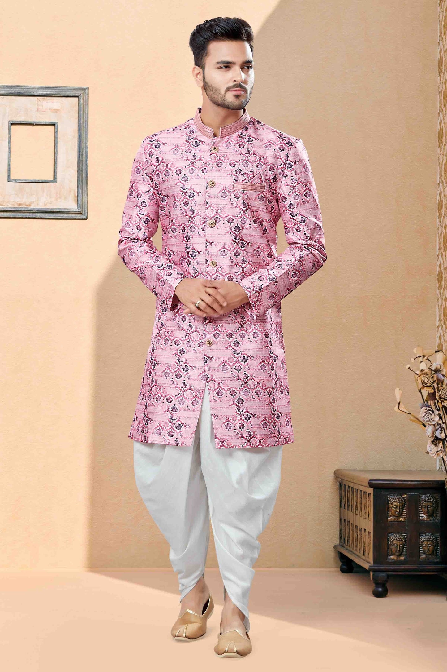 Pink Colour Dhoti Sherwani In Jacquard Fabric SH1040386