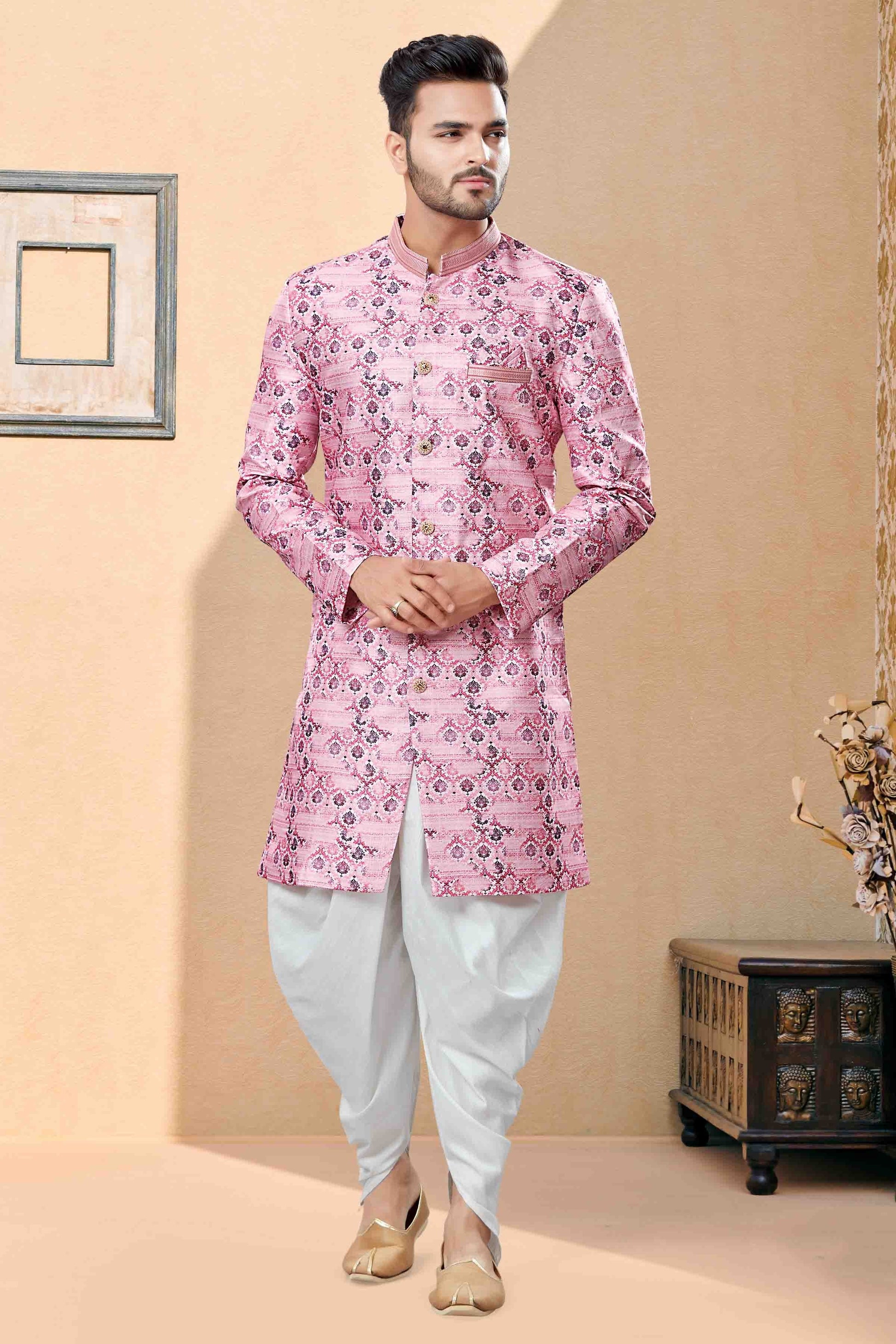 Pink Colour Dhoti Sherwani In Jacquard Fabric SH1040386