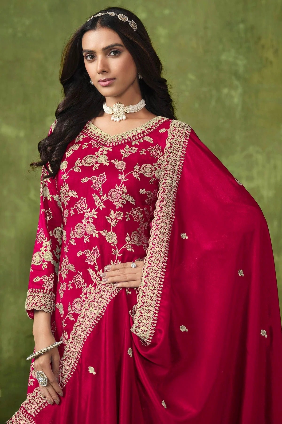 Pink Colour Dola Silk Jacquard Palazzo Pant Suit SM1050579 A