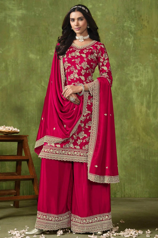 Pink Colour Dola Silk Jacquard Palazzo Pant Suit SM1050579