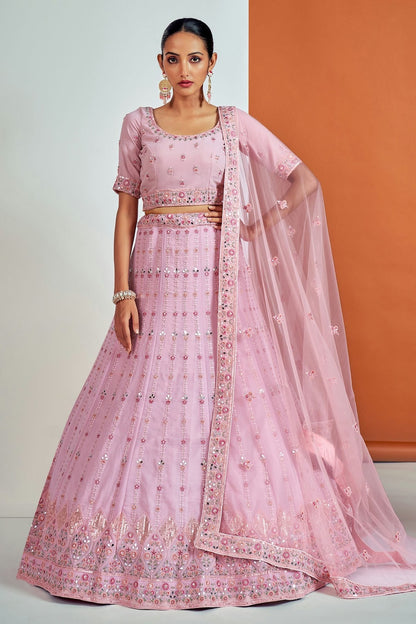 Pink Colour Embroidery Georgette Lehenga Choli LD1080672
