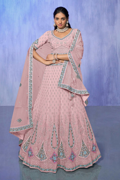 Pink Colour Embroidery Georgette Lehenga Choli LD1080739