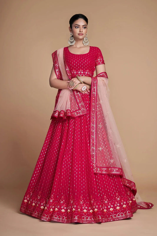 Pink Colour Embroidery Georgette Lehenga Choli LD1080840