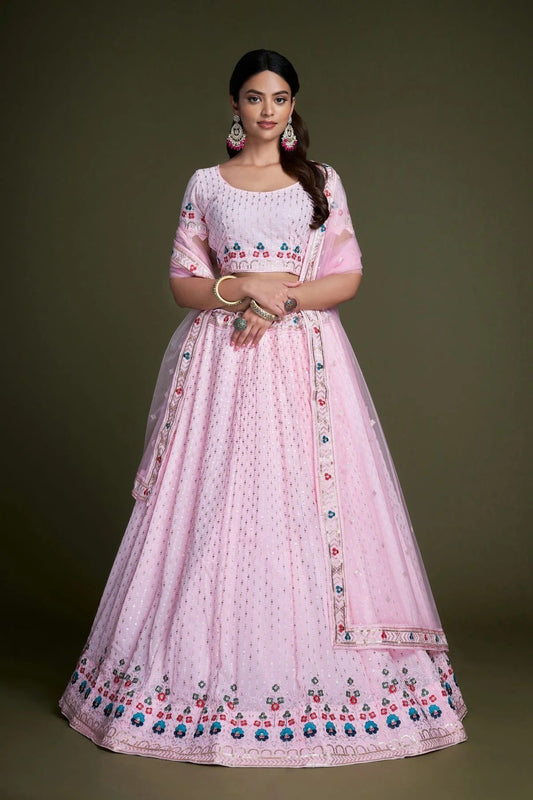 Pink Colour Embroidery Georgette Lehenga Choli LD1080842