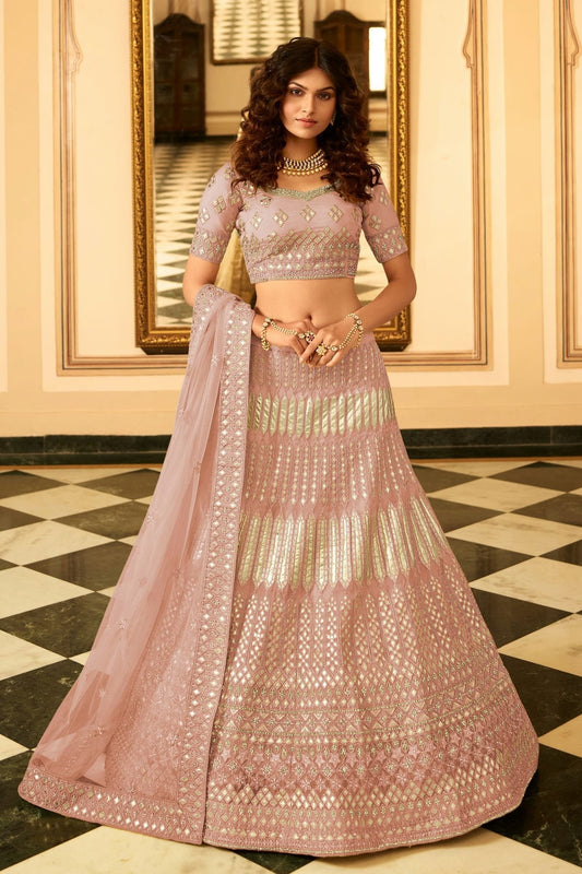 Pink Colour Embroidery Organza Lehenga Choli LD1080807