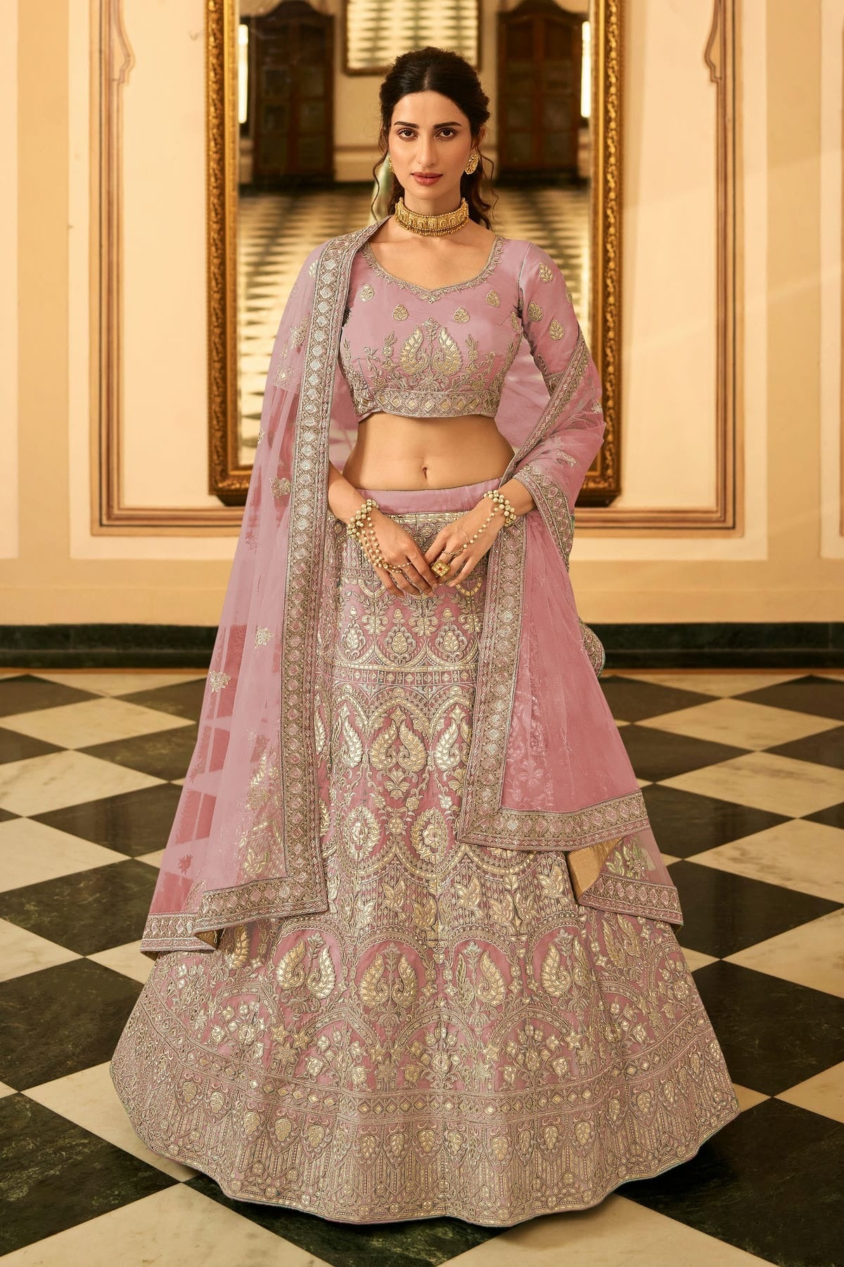 Pink Colour Embroidery Organza Lehenga Choli LD1080810