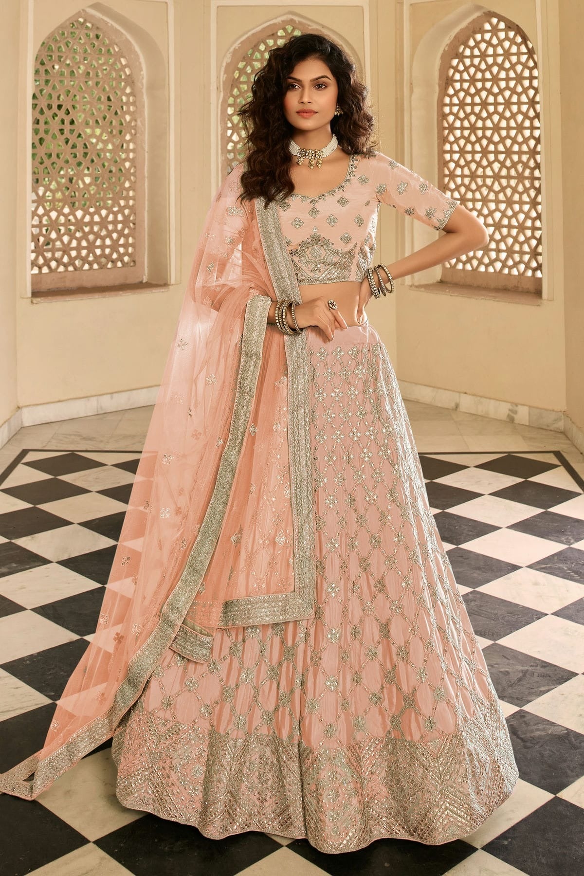 Pink Colour Embroidery Organza Lehenga Choli LD1080822 A