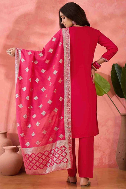 Pink Colour Embroidery Roman Silk Pant Style Suit SS1113520 A