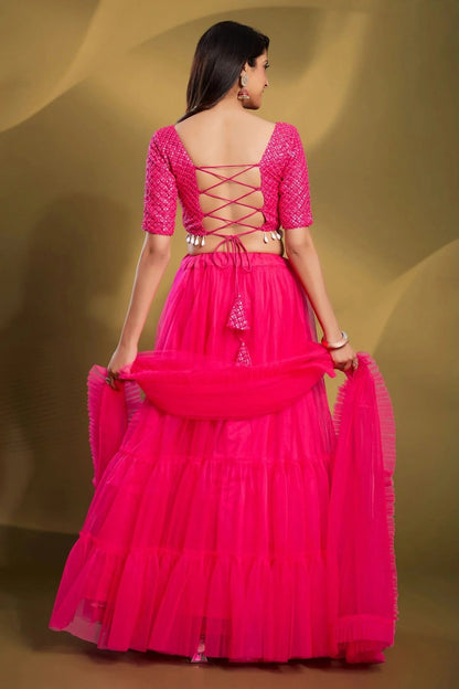 Pink Colour Embroidery Soft Net Lehenga Choli LD1080678 A