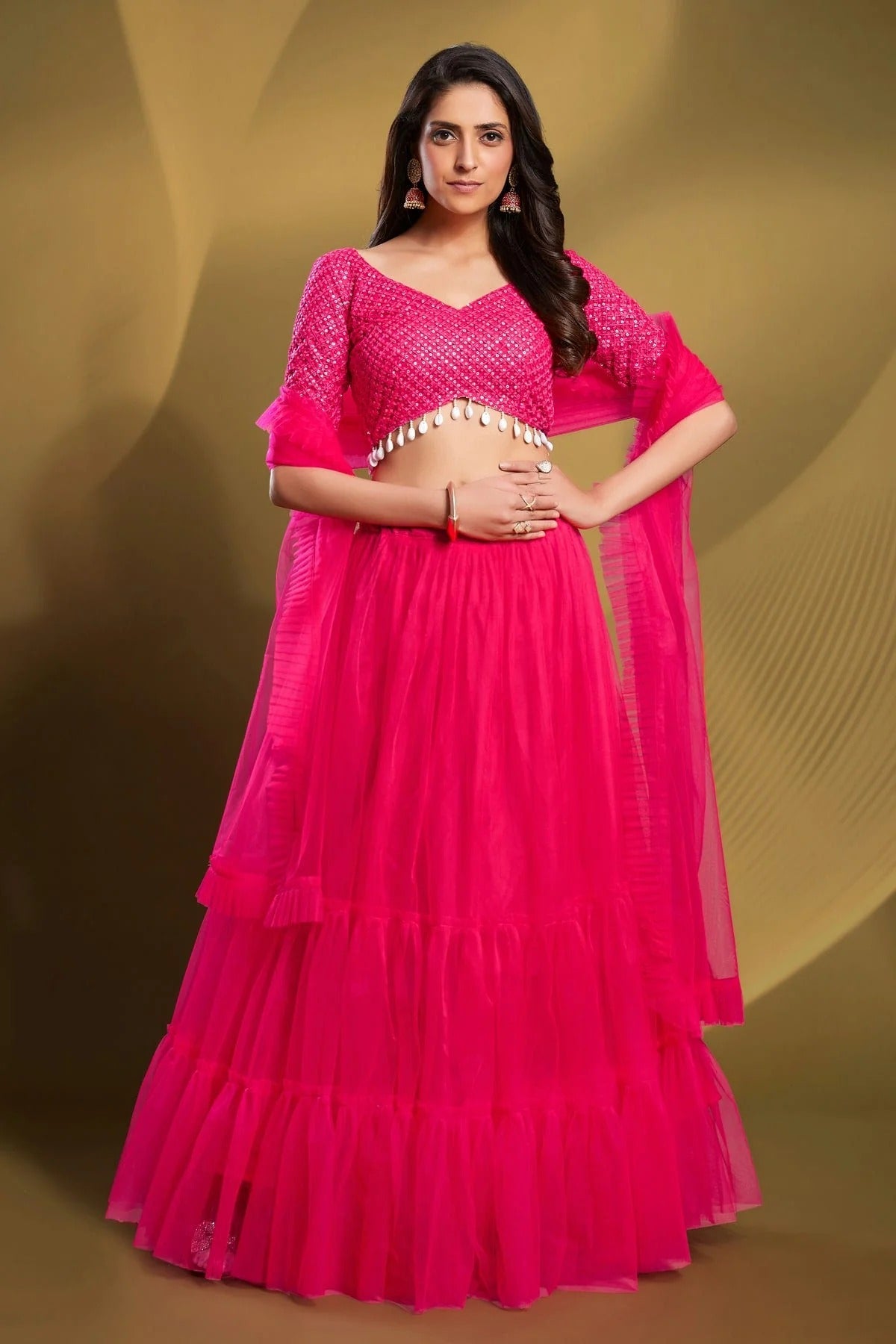 Pink Colour Embroidery Soft Net Lehenga Choli LD1080678