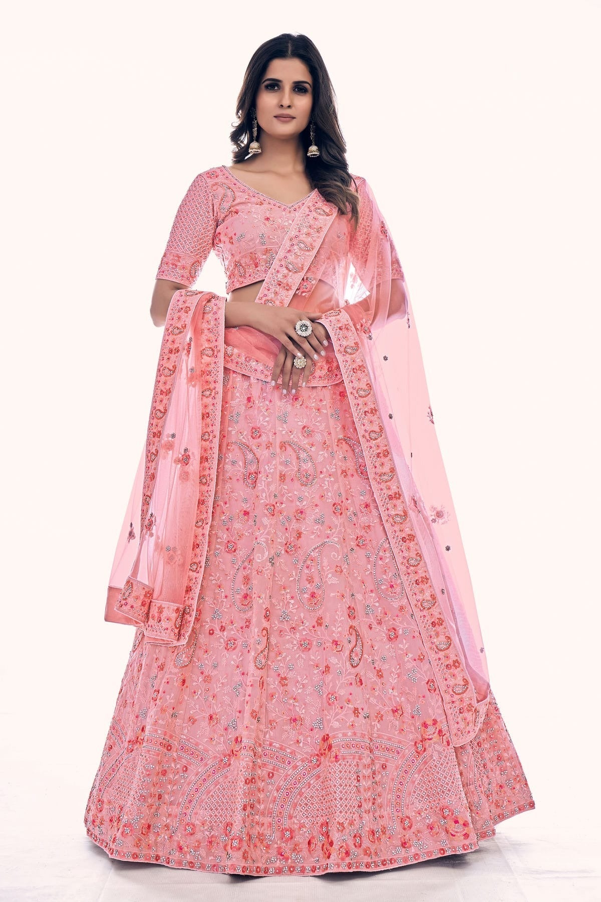 Pink Colour Embroidery Soft Net Lehenga Choli LD1080756