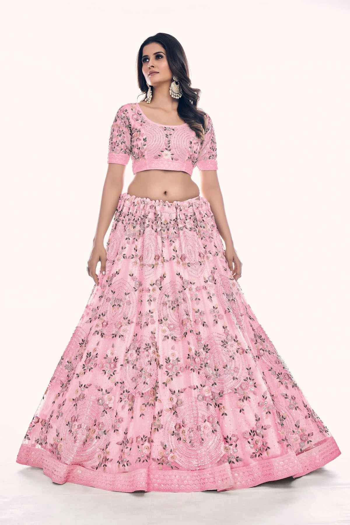 Pink Colour Embroidery Soft Net Lehenga Choli LD1080758