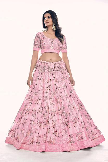 Pink Colour Embroidery Soft Net Lehenga Choli LD1080758