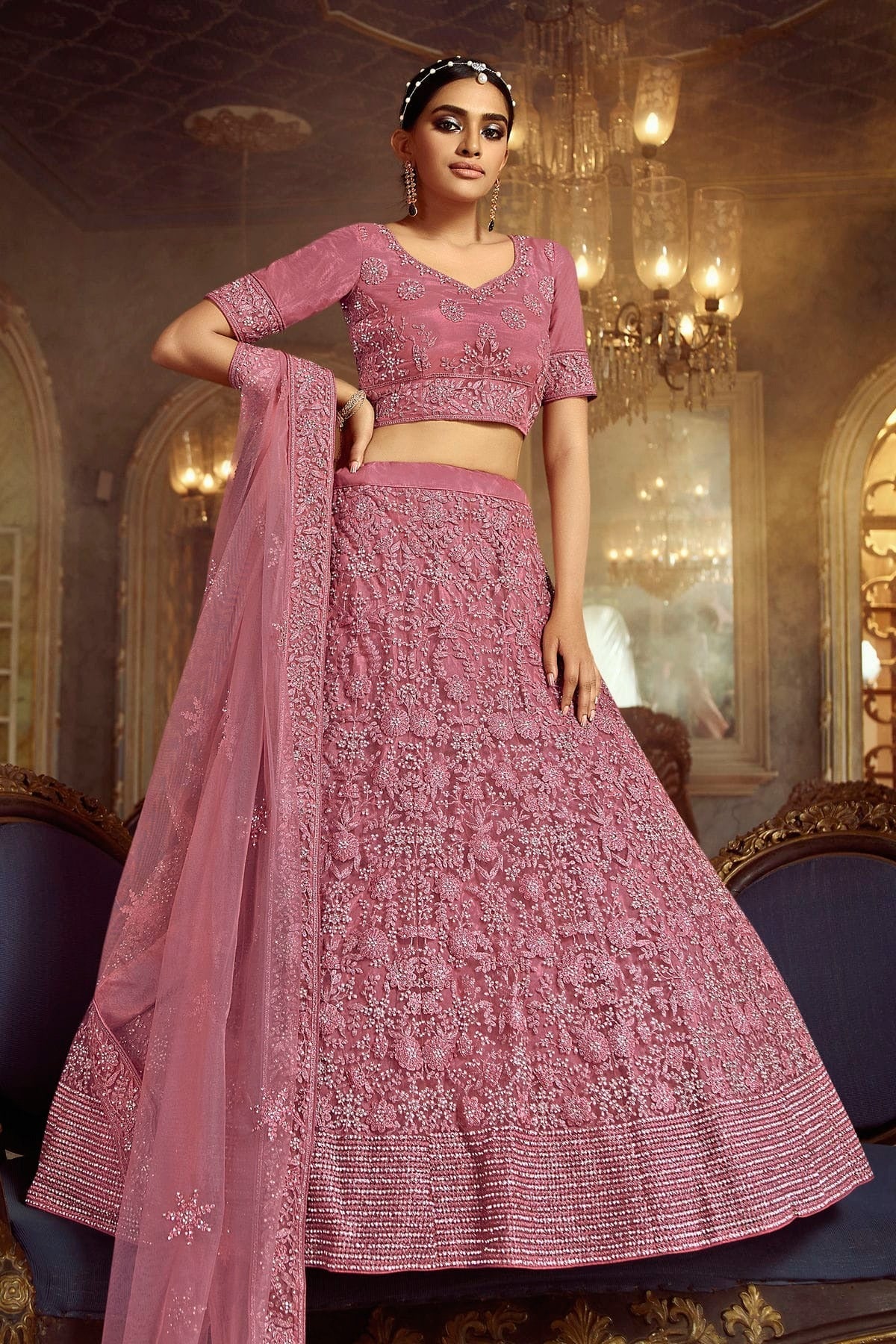 Pink Colour Embroidery Soft Net Lehenga Choli LD1080863