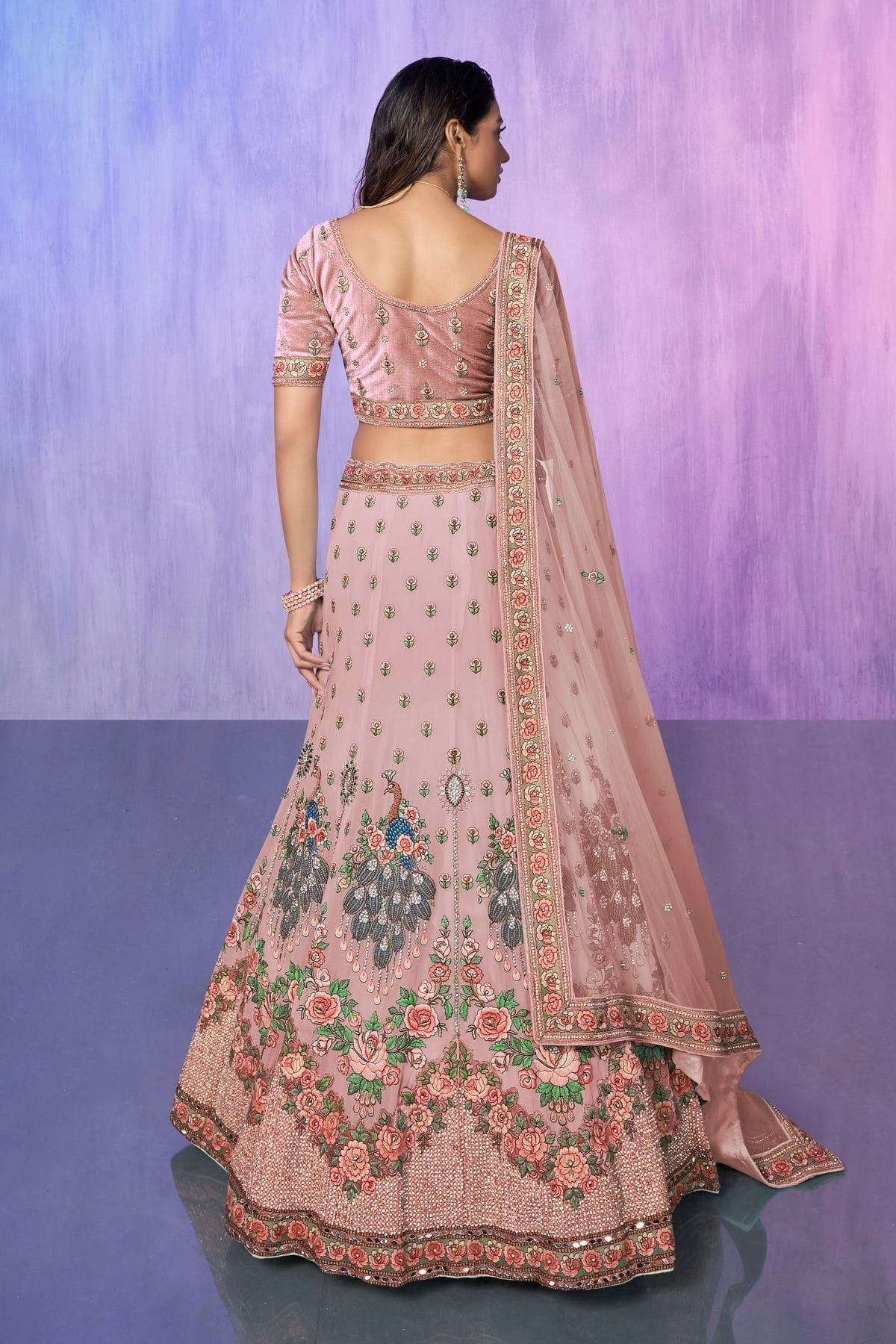 Pink Colour Embroidery Velvet Lehenga Choli LD1080744 A