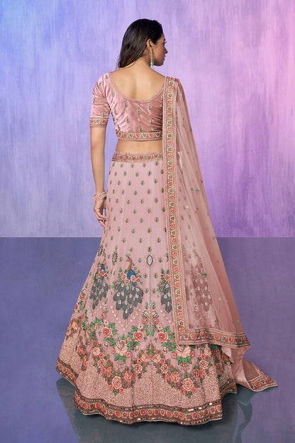 Pink Colour Embroidery Velvet Lehenga Choli LD1080744 A