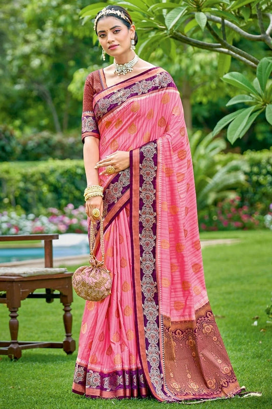 Pink Colour Embroidery Work Banarasi Silk Saree SD1101359