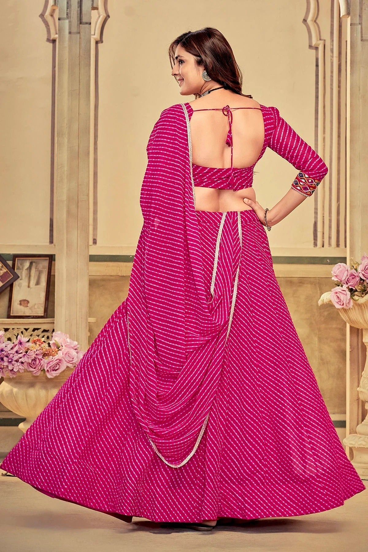 Pink Colour Embroidery Work Georgette Navratri Lehenga LD1170016 A