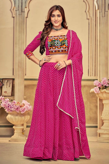 Pink Colour Embroidery Work Georgette Navratri Lehenga LD1170016
