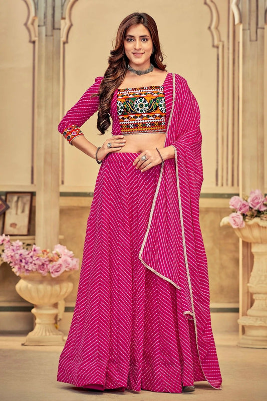 Pink Colour Embroidery Work Georgette Navratri Lehenga LD1170016