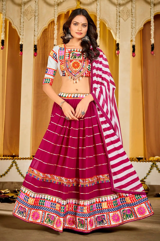Pink Colour Embroidery Work Georgette Navratri Lehenga LD1170022