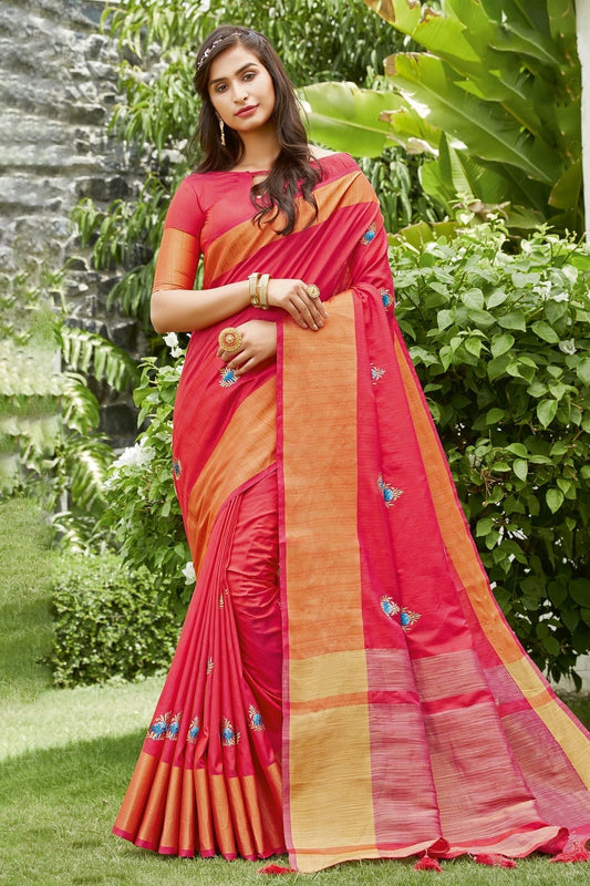 Pink Colour Embroidery Work Handloom Silk Saree SD1101260