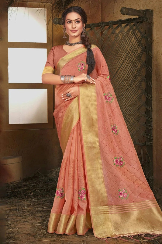 Pink Colour Embroidery Work Organza Saree SD1101382
