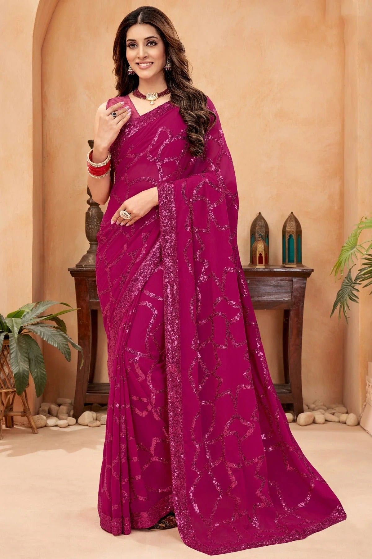Pink Colour Faux Georgette Designer Saree SD1110934