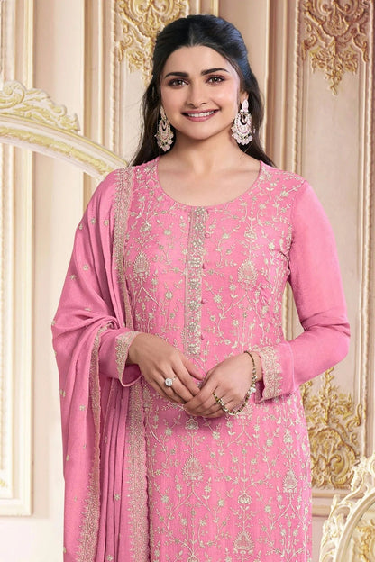 Pink Colour Faux Georgette Semi Stitched Pant Style Suit SM1140492 A