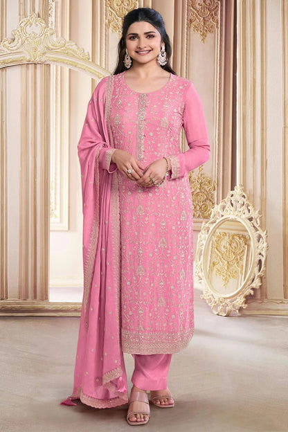 Pink Colour Faux Georgette Semi Stitched Pant Style Suit SM1140492