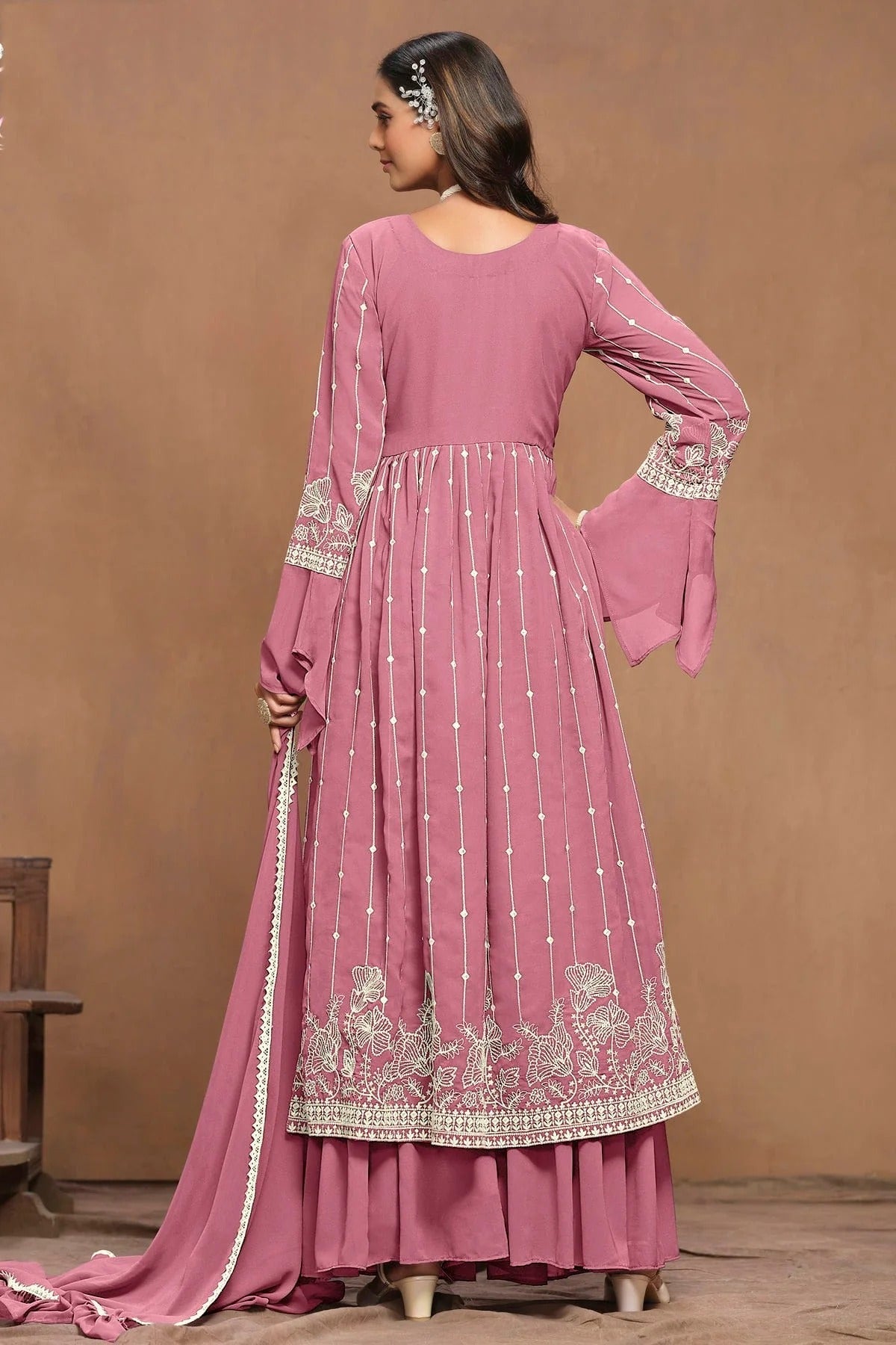 Pink Colour Faux Georgette Semi Stitched Sharara Suit SM1050599 A