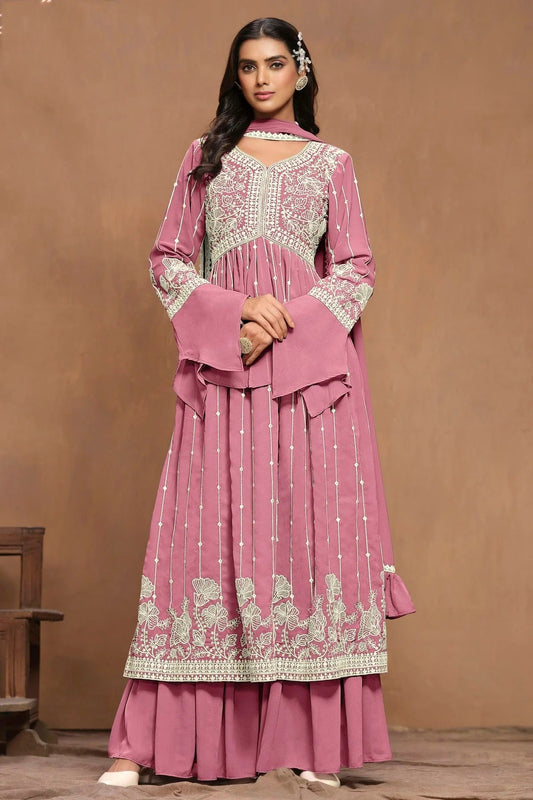 Pink Colour Faux Georgette Semi Stitched Sharara Suit SM1050599