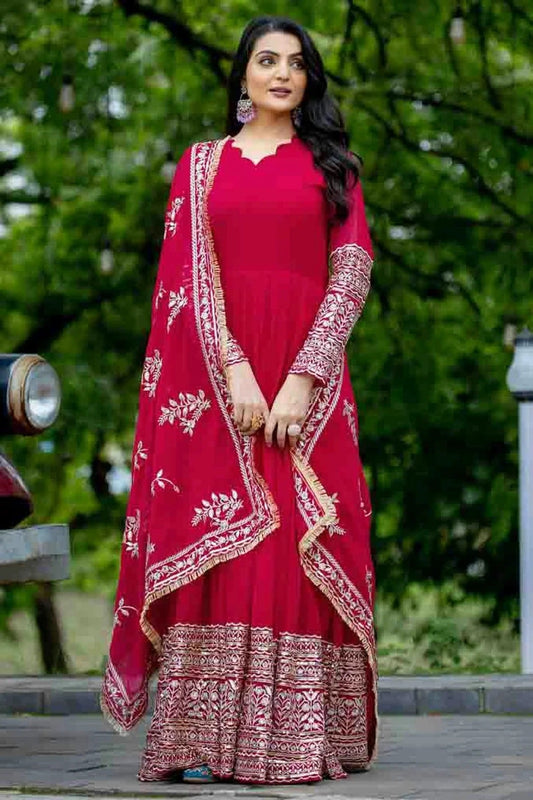 Pink Colour Faux Georgette Stitched Anarkali Suit SS1140935