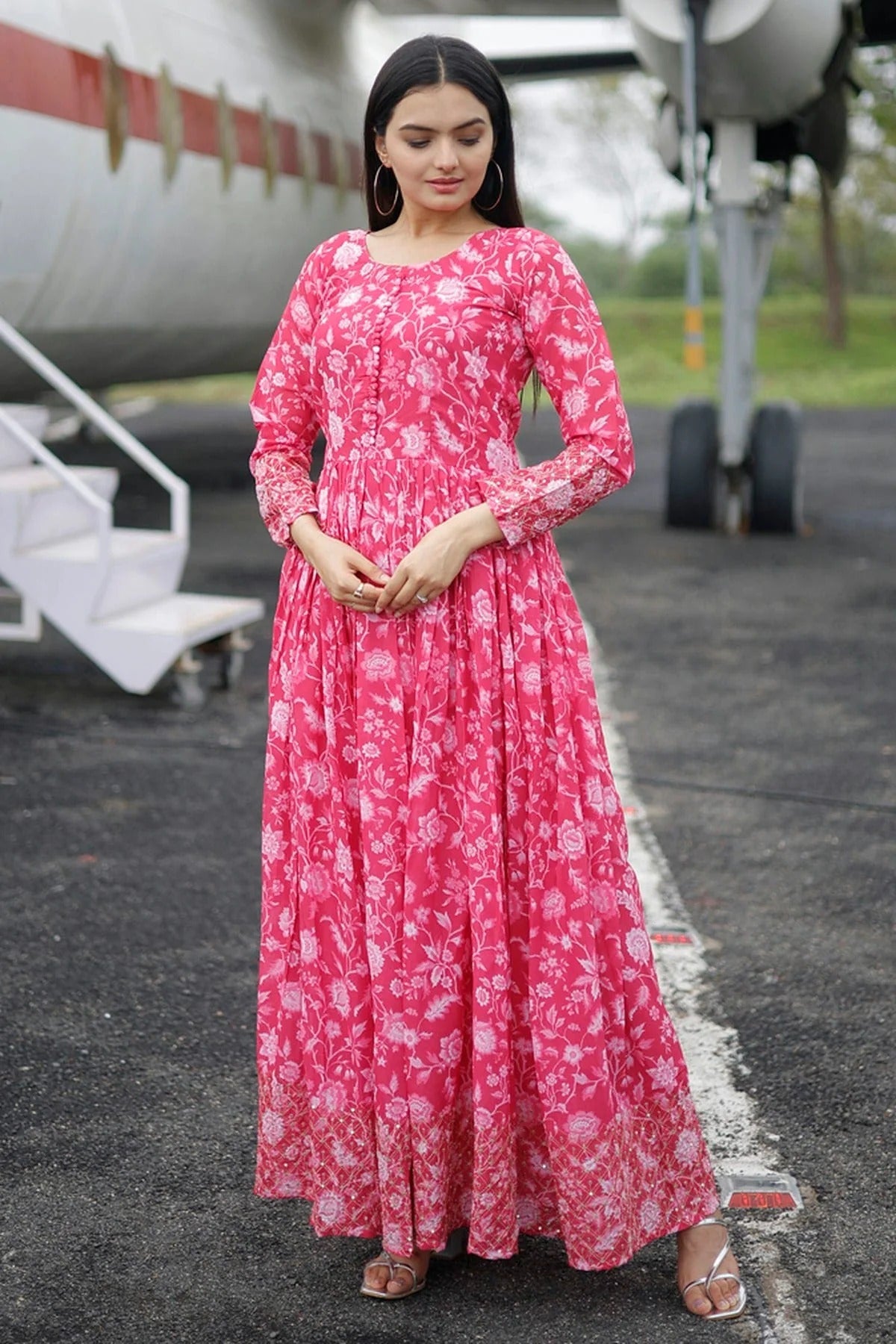 Pink Colour Faux Georgette Stitched Gown GW1112338