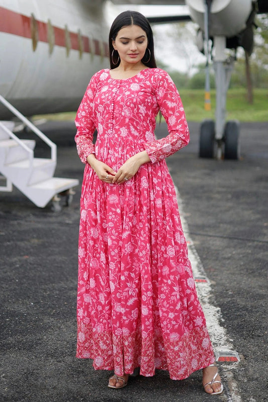 Pink Colour Faux Georgette Stitched Gown GW1112338