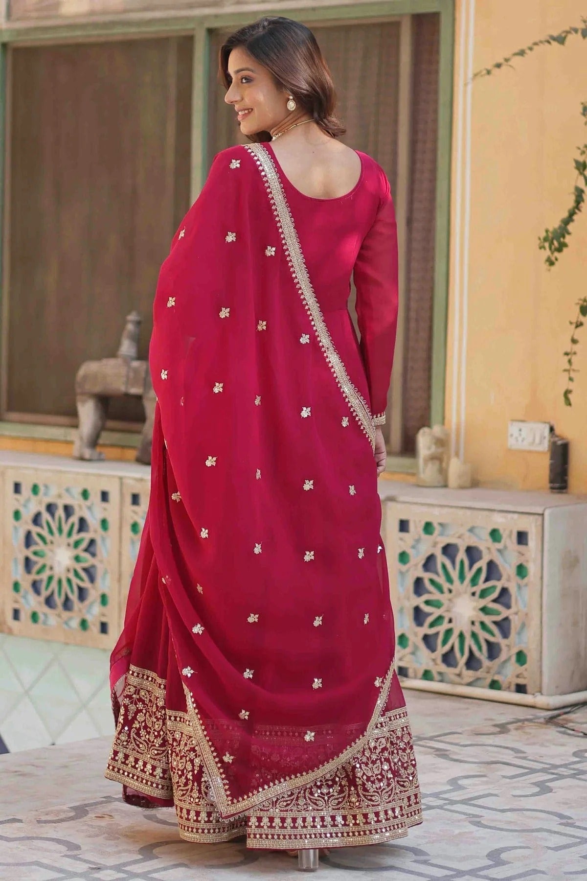 Pink Colour Faux Georgette Stitched Gown GW1113001 A