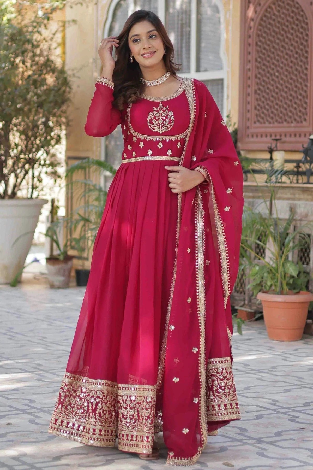 Pink Colour Faux Georgette Stitched Gown GW1113001