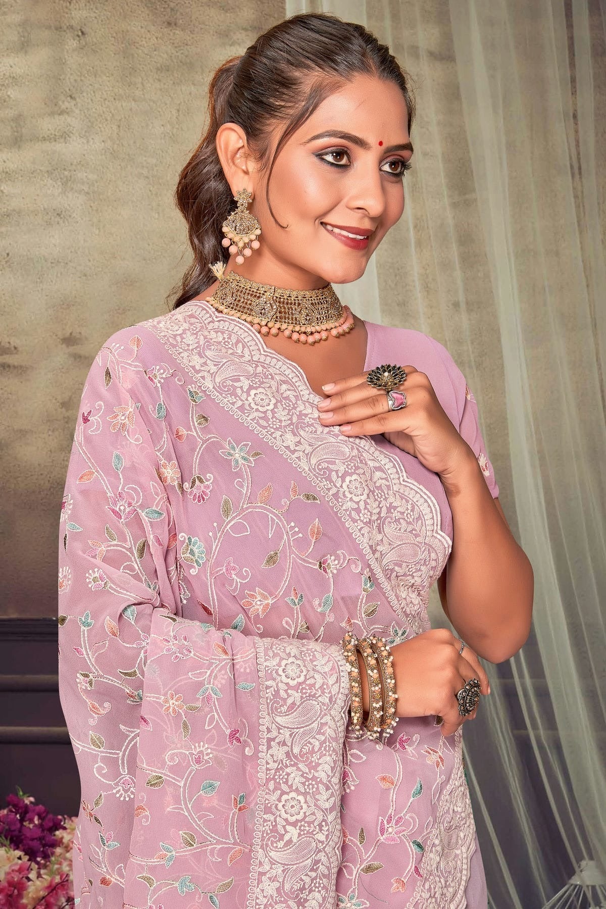 Pink Colour Georgette Designer Saree LC1121558 A