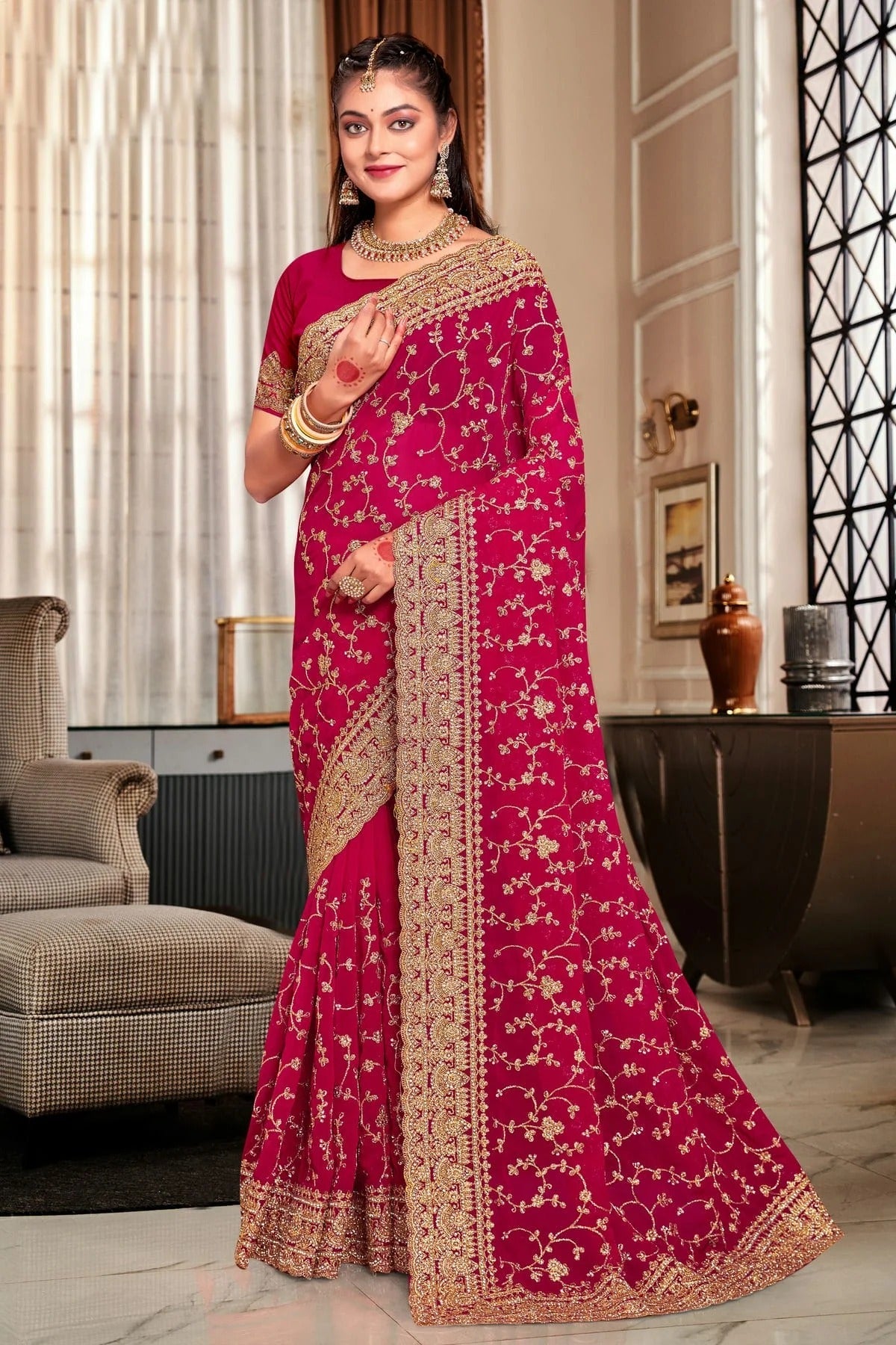 Pink Colour Georgette Designer Saree LC1121725