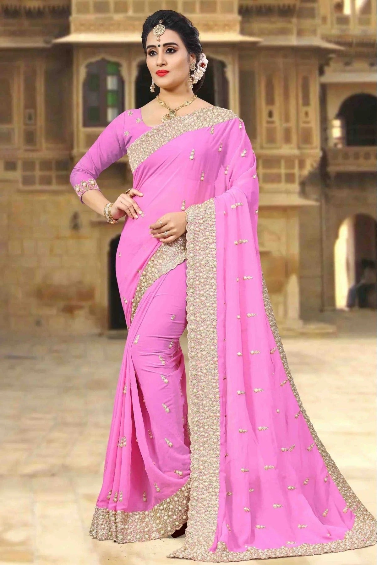 Pink Colour Georgette Designer Saree SD1090015