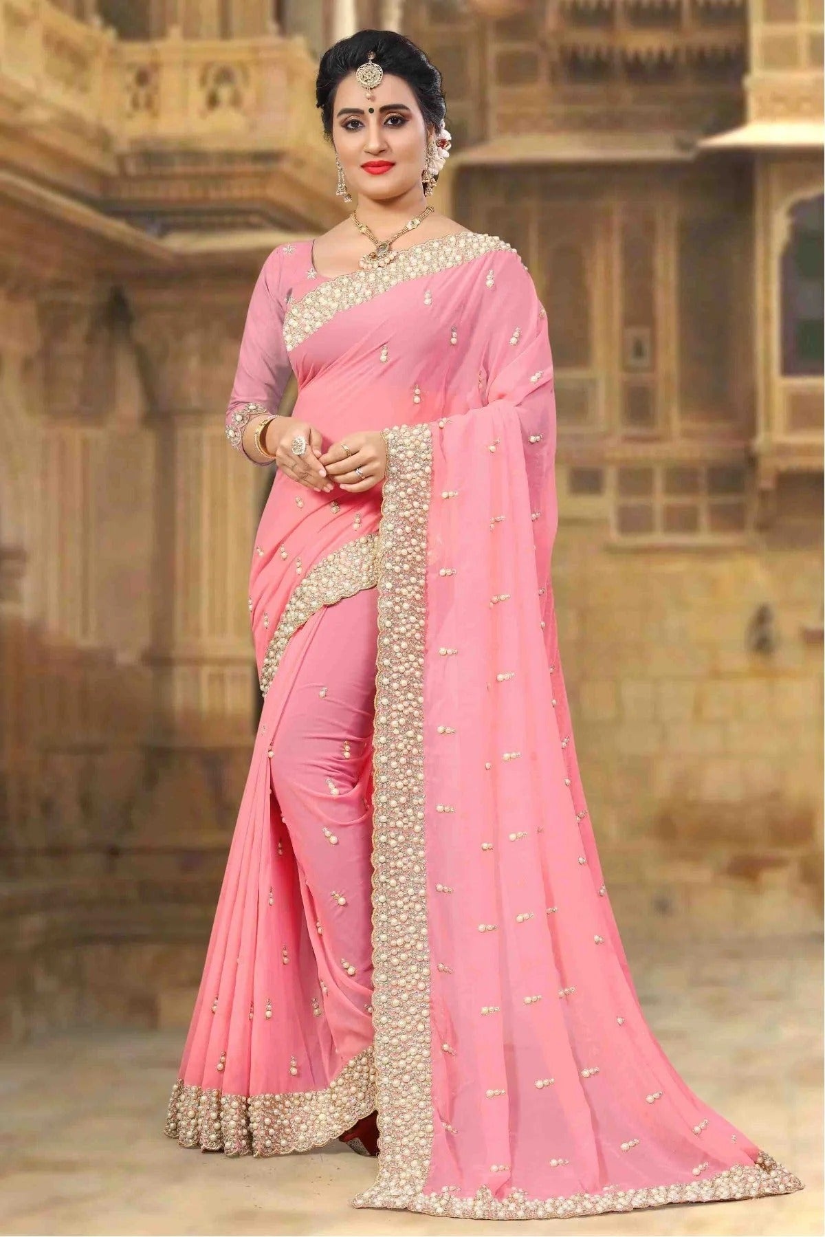Pink Colour Georgette Designer Saree SD1090016