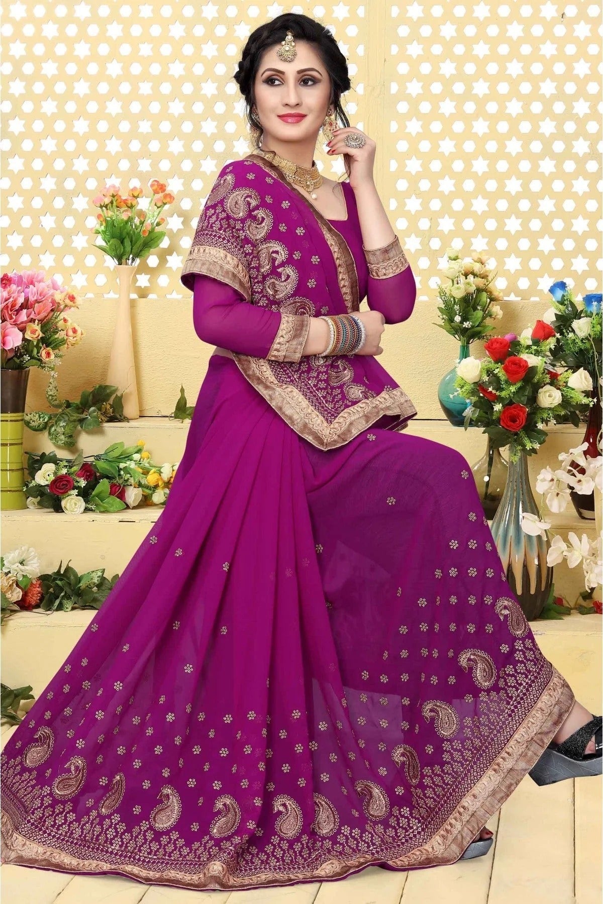 Pink Colour Georgette Embroidered Saree SD1120422 A