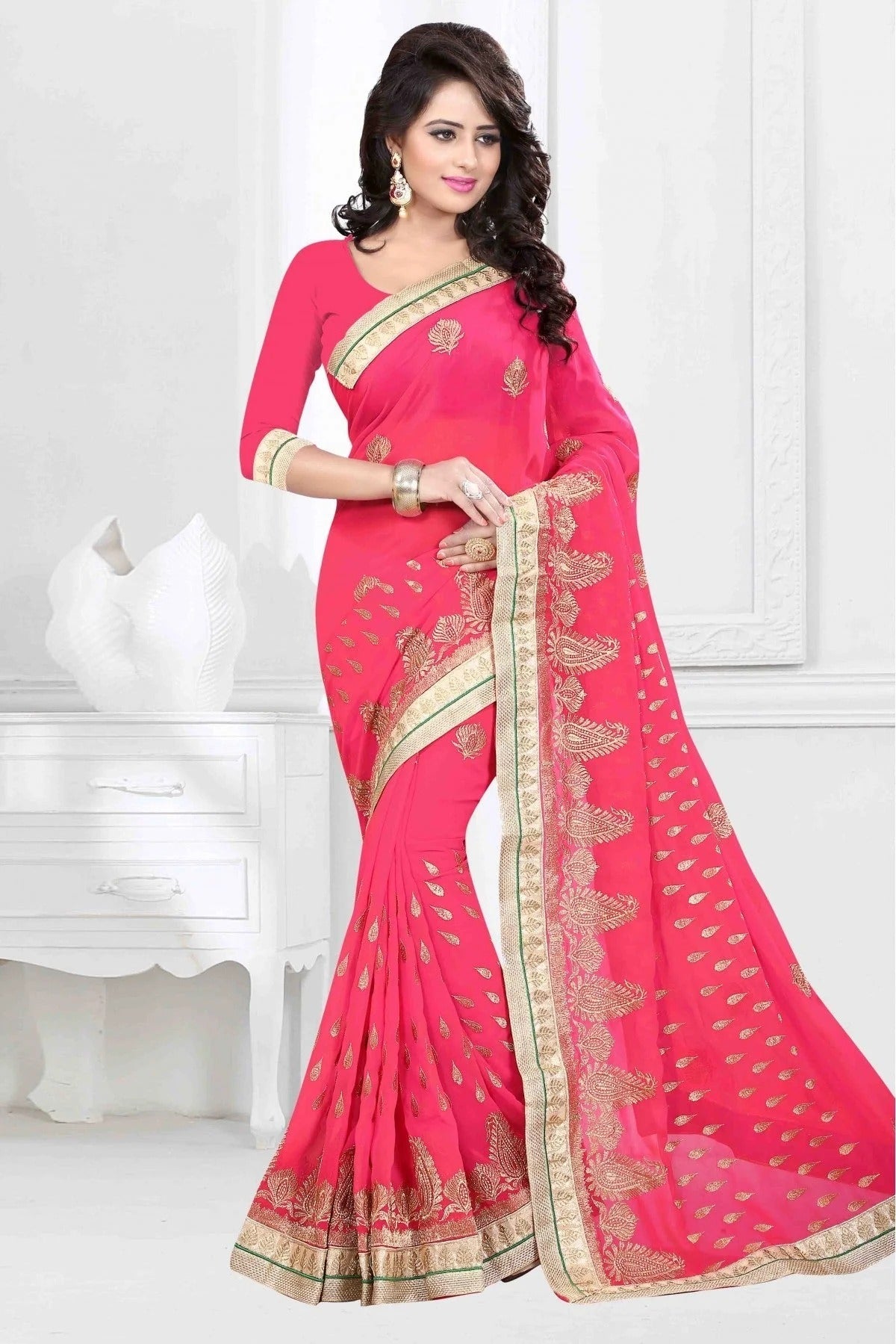 Pink Colour Georgette Embroidery Saree SD1120026