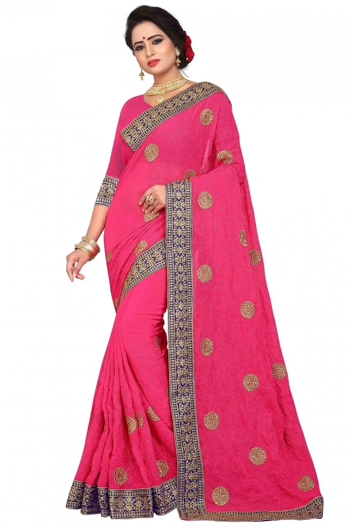 Pink Colour Georgette Embroidery Saree SD1120121