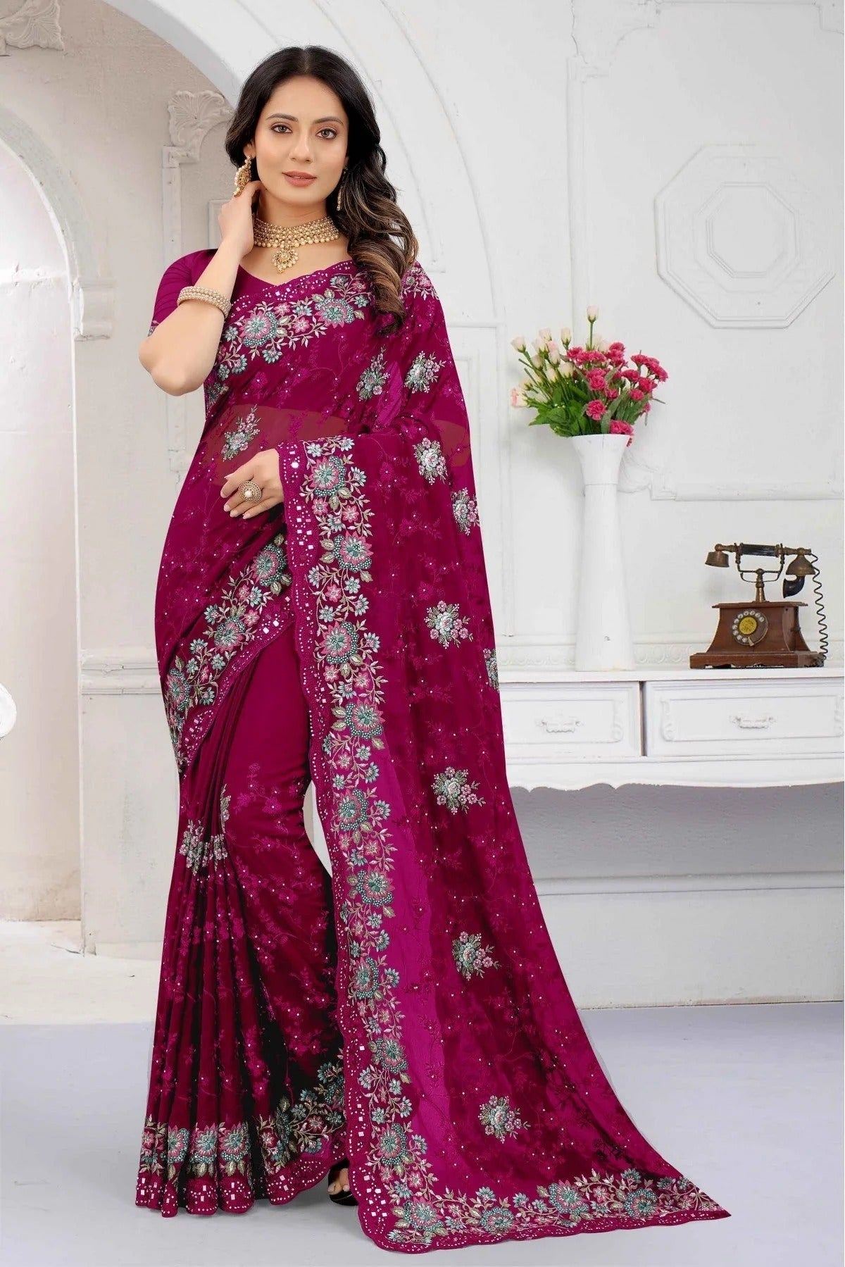 Pink Colour Georgette Embroidery Saree SD1120320