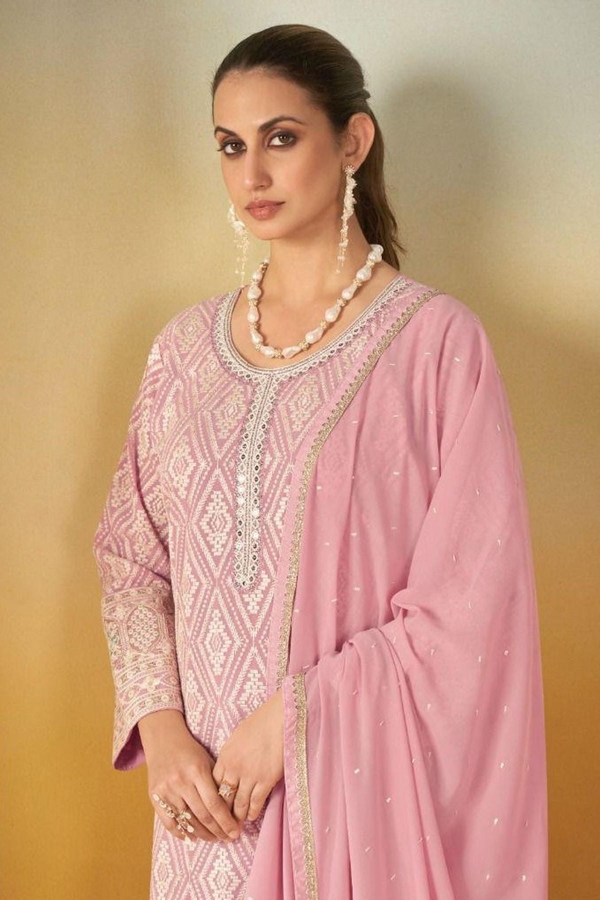 Pink Colour Georgette Embroidery Work Palazzo Pant Suit