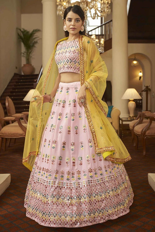 Pink Colour Georgette Gota Patti Work Lehenga Choli LC1150079