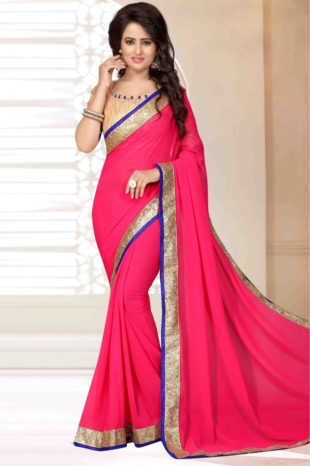 Pink Colour Georgette Lace Work Saree SD1120562